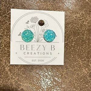 Teal Glitter Stud Earrings